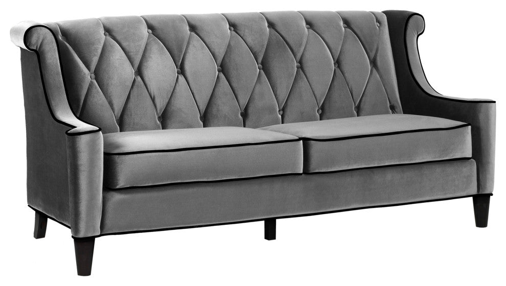 Barrister Sofa, Gray Velvet With Black Piping