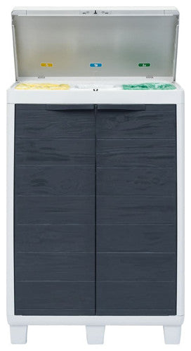 vidaXL Trash Can Garbage Can with 3 Bag Holders Trash Bin Dark Gray Plastic