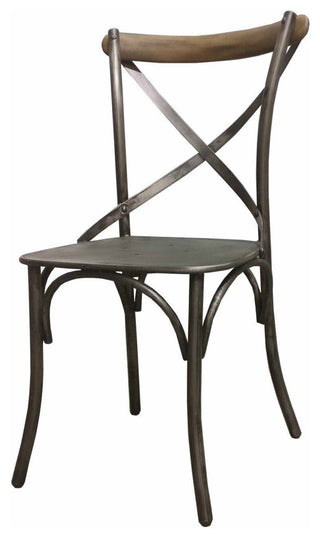 Metal Crossback Chair, Set of 2, Gunmetal/Vintage Brown