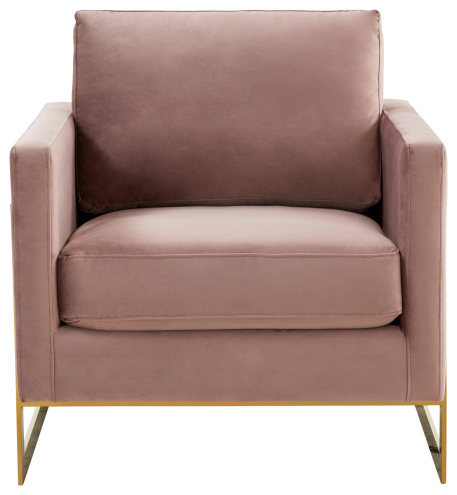 LeisureMod Lincoln Velvet Accent Armchair With Gold Frame, Pink