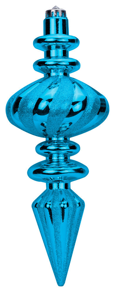 Wl-Fin-11-Aq - 11" Finial Ornament Aqua With Aqua Glitter