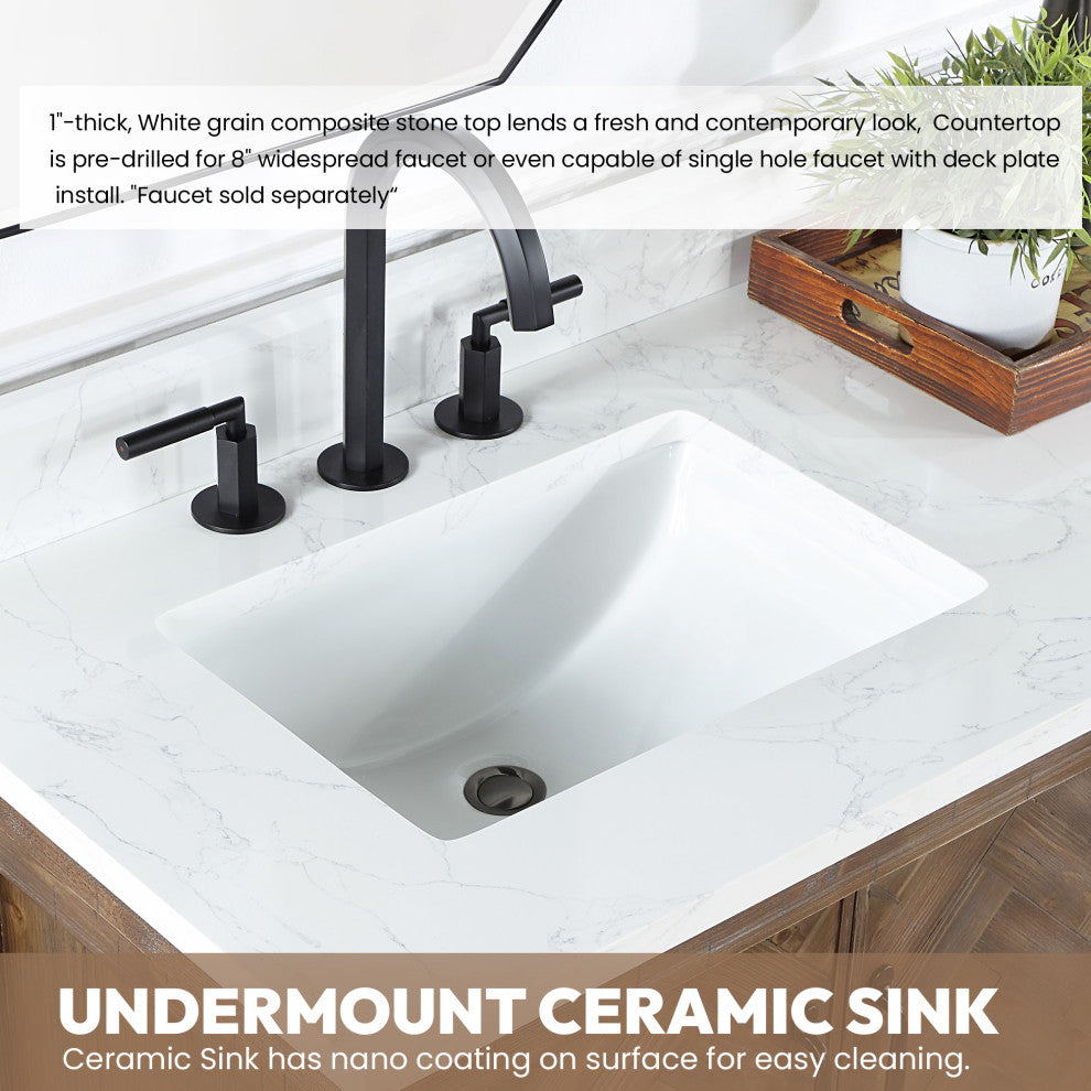 Javier Bath Vanity, Composite Stone Top, Antique Gray, 60", Single Vanity, No Mirror