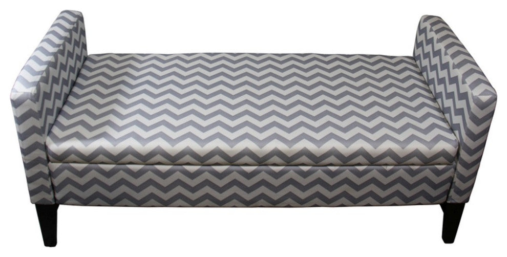 Modern Gray and White Chevron Print Storage Bench