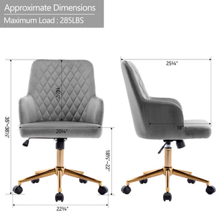 Diamond Quilted Sloped Arms Desk Chair, Grey