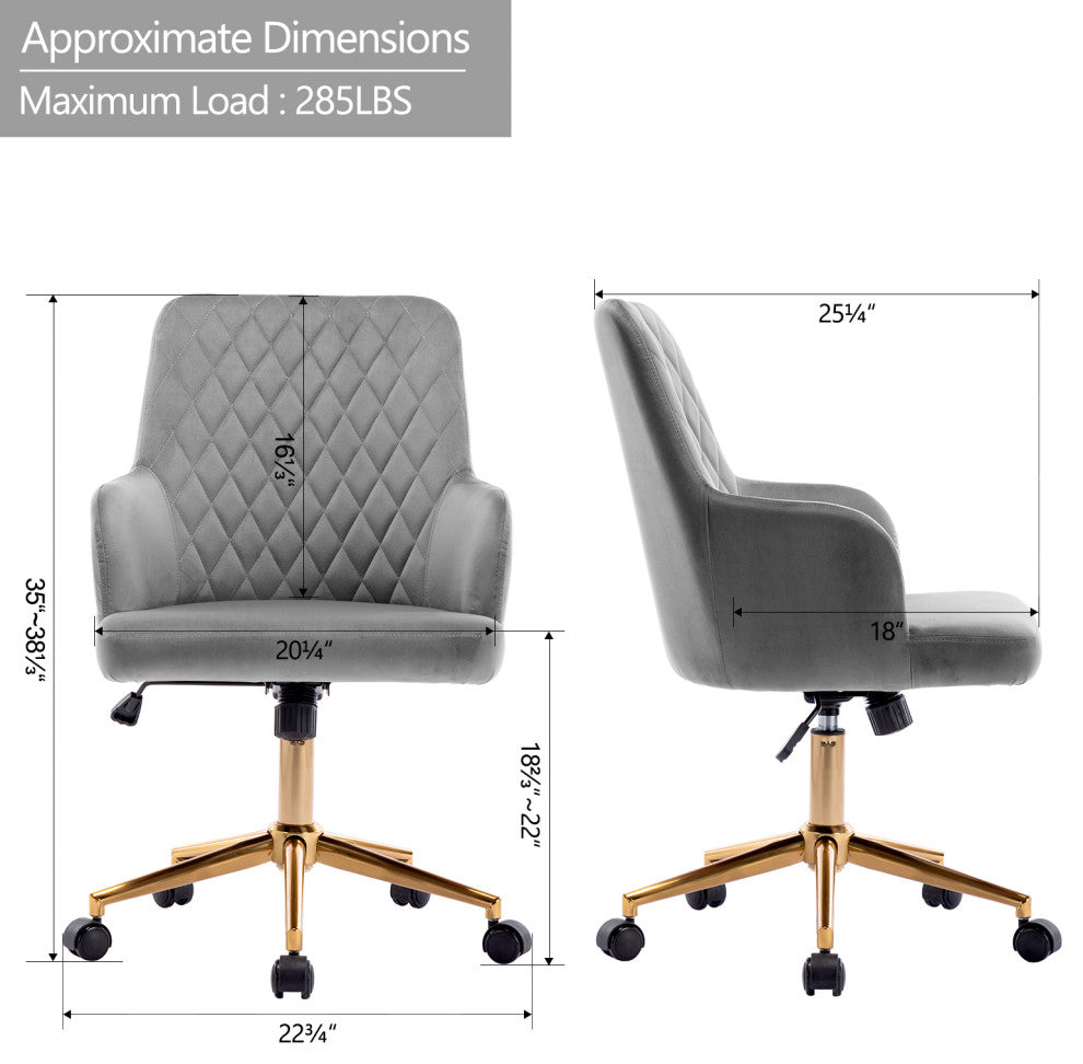 Diamond Quilted Sloped Arms Desk Chair, Grey