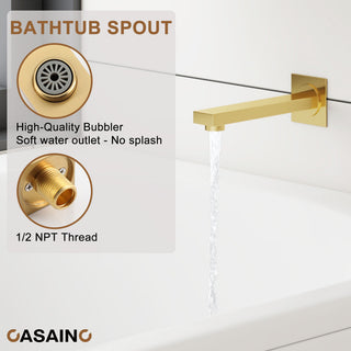 10inch Wall Mount Dual Function Rain Shower System with Tub Spout, Brushed Gold