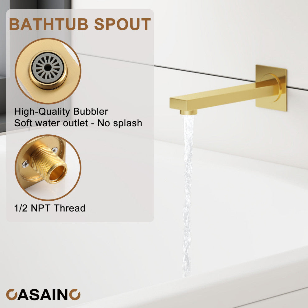 10inch Wall Mount Dual Function Rain Shower System with Tub Spout, Brushed Gold