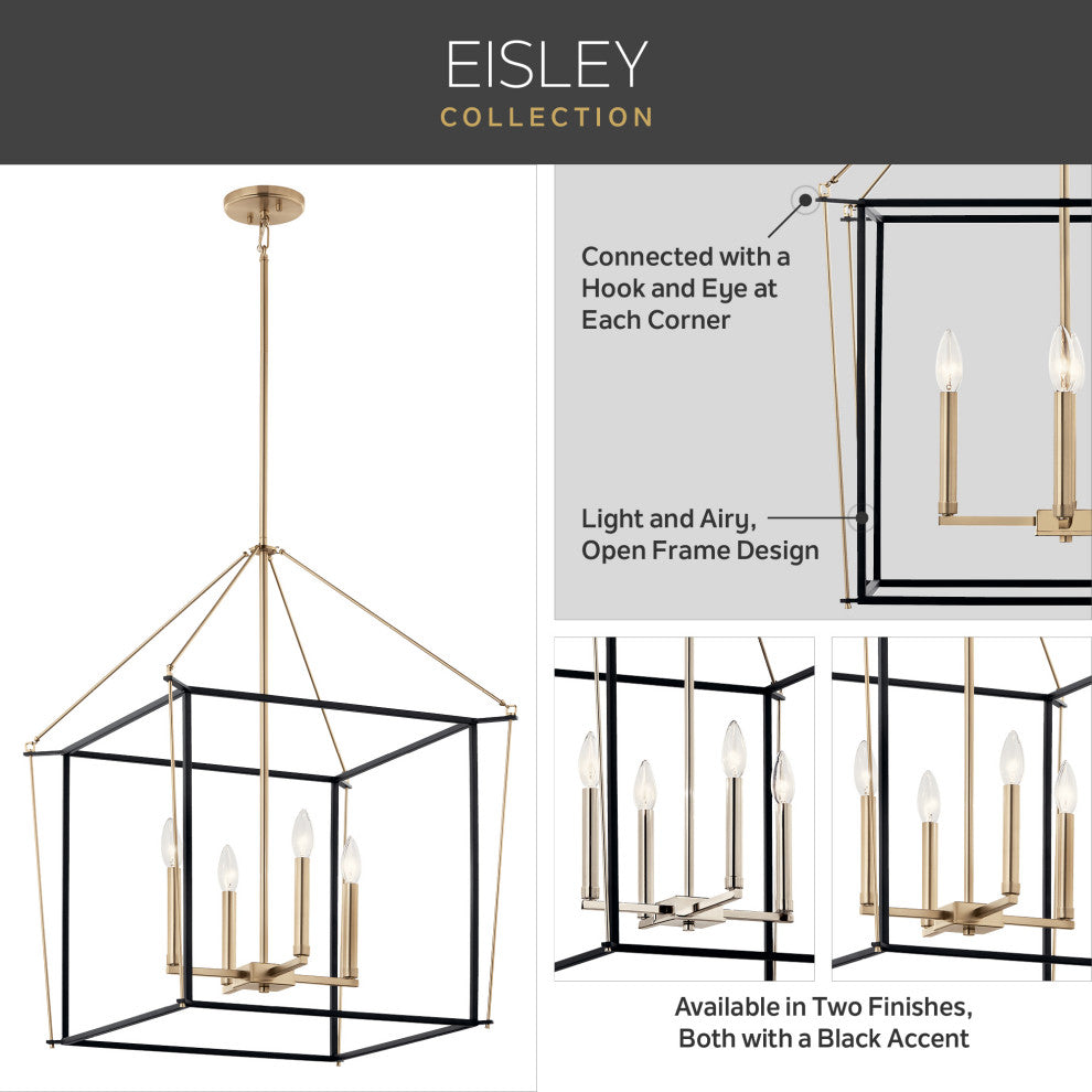 Eisley 4 Light Foyer Pendant, Champagne Bronze, 30"