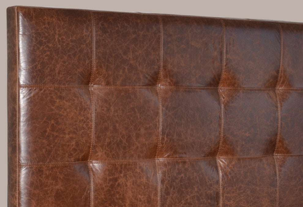 King Size Mink Brown Genuine Leather Tufted Headboard