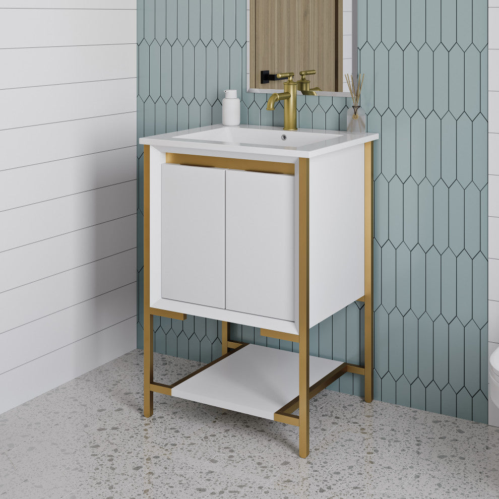 Marseille 24" Bathroom Vanity, White/Brushed Gold