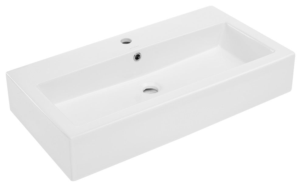 Voltaire Wide Rectangle Wall-Mount Sink, Shiny White