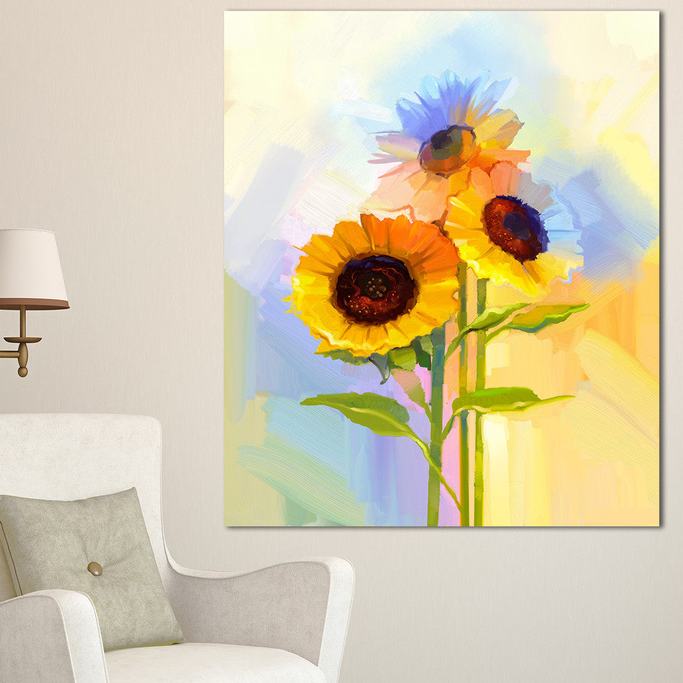 Yellow Sunflowers with Green Leaves, Floral Canvas Art Print, 30"x40"