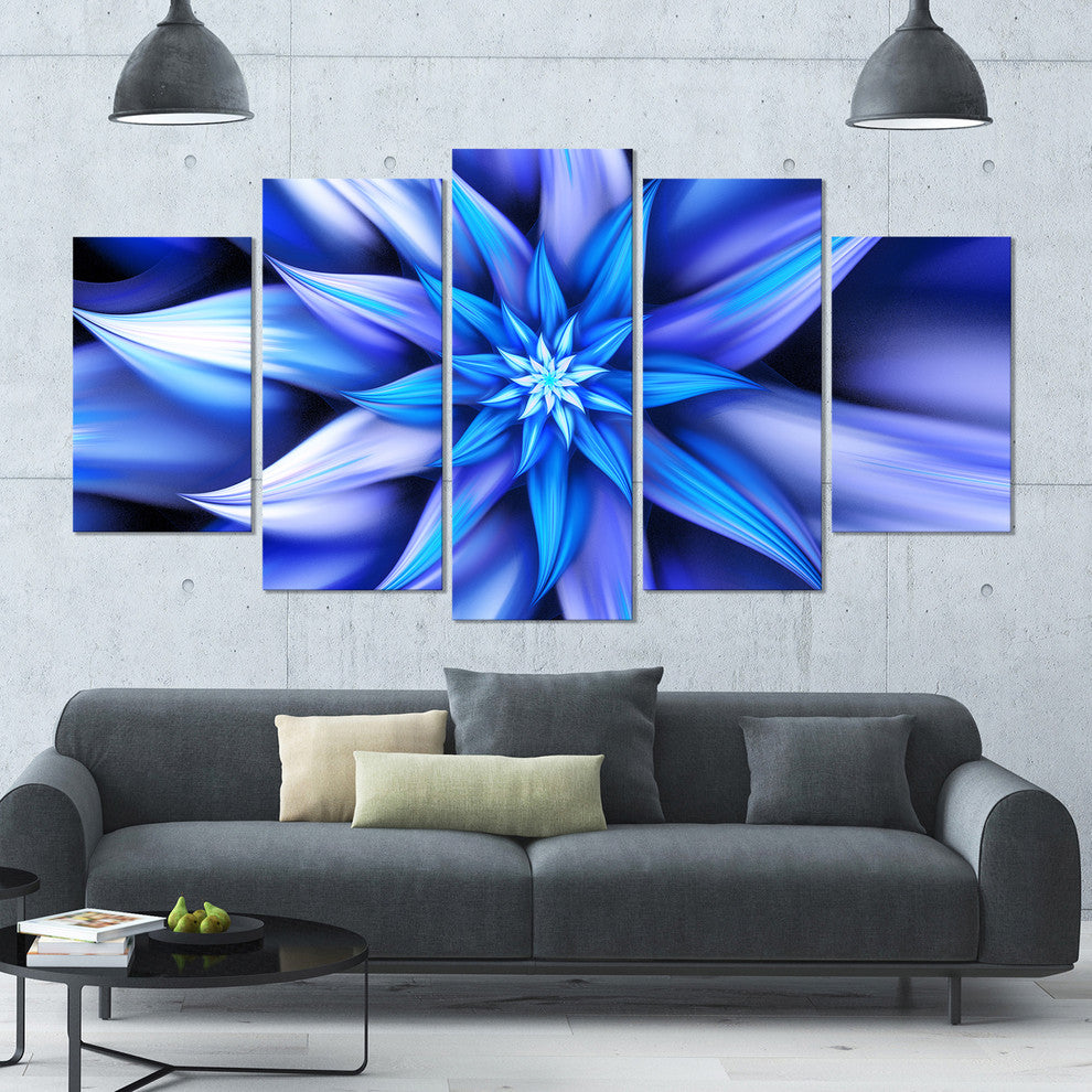 Dancing Blue Flower Petals, Large Floral Canvas Art Print, 60"x32", 5 Panels