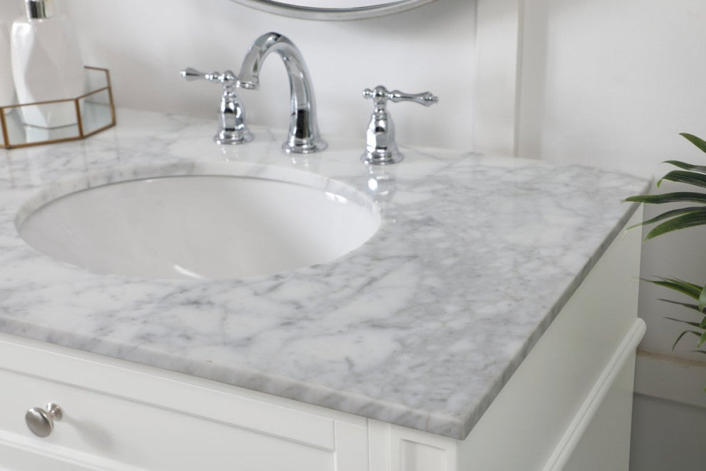 Home Living Vanity with Carrara White Marble Countertop, White, 72", Double Sink