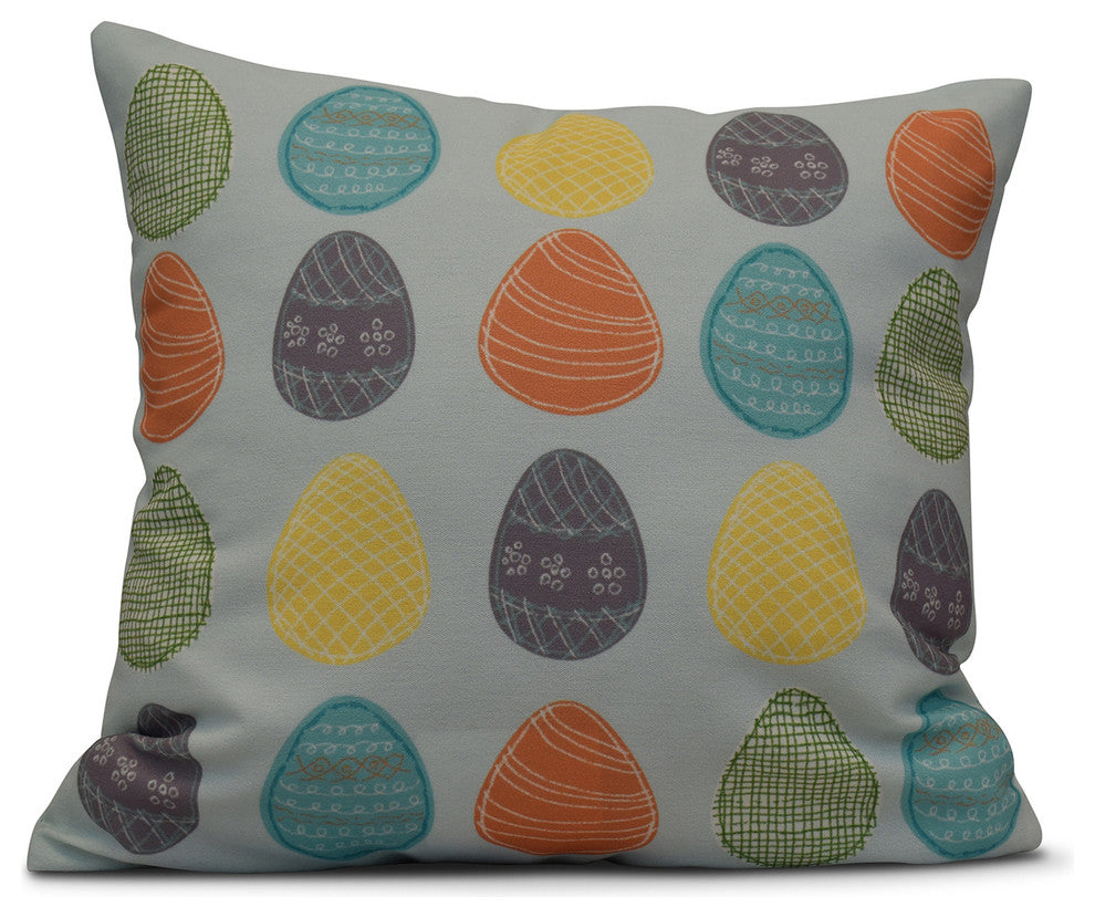 Eggs-Ellent!, Holiday Geometric Print Pillow, Aqua, 18"x18"