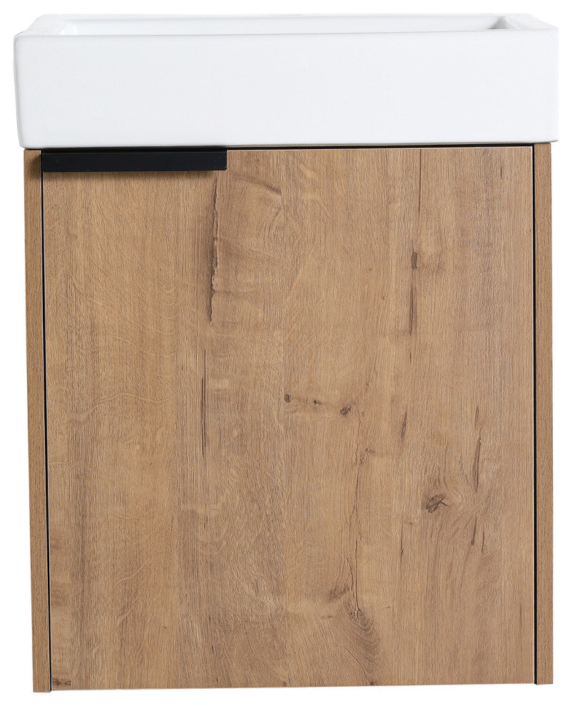 Wall-Mounted Bathroom Vanity With Ceramic Top and Basin