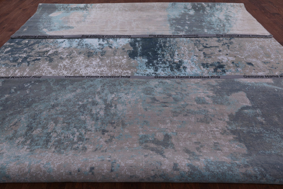 Modern Hand Knotted Wool and Silk Rug 12' 0" X 18' 3" Q7117