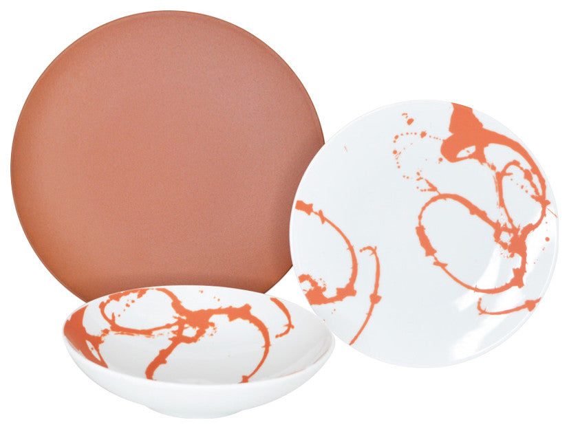 Euro Ceramica Nile 12-Piece Dinnerware Set, Service for 4, Rosetta Red