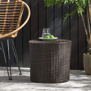 GDF Studio Overton Outdoor Wicker Barrel Side Table, Brown