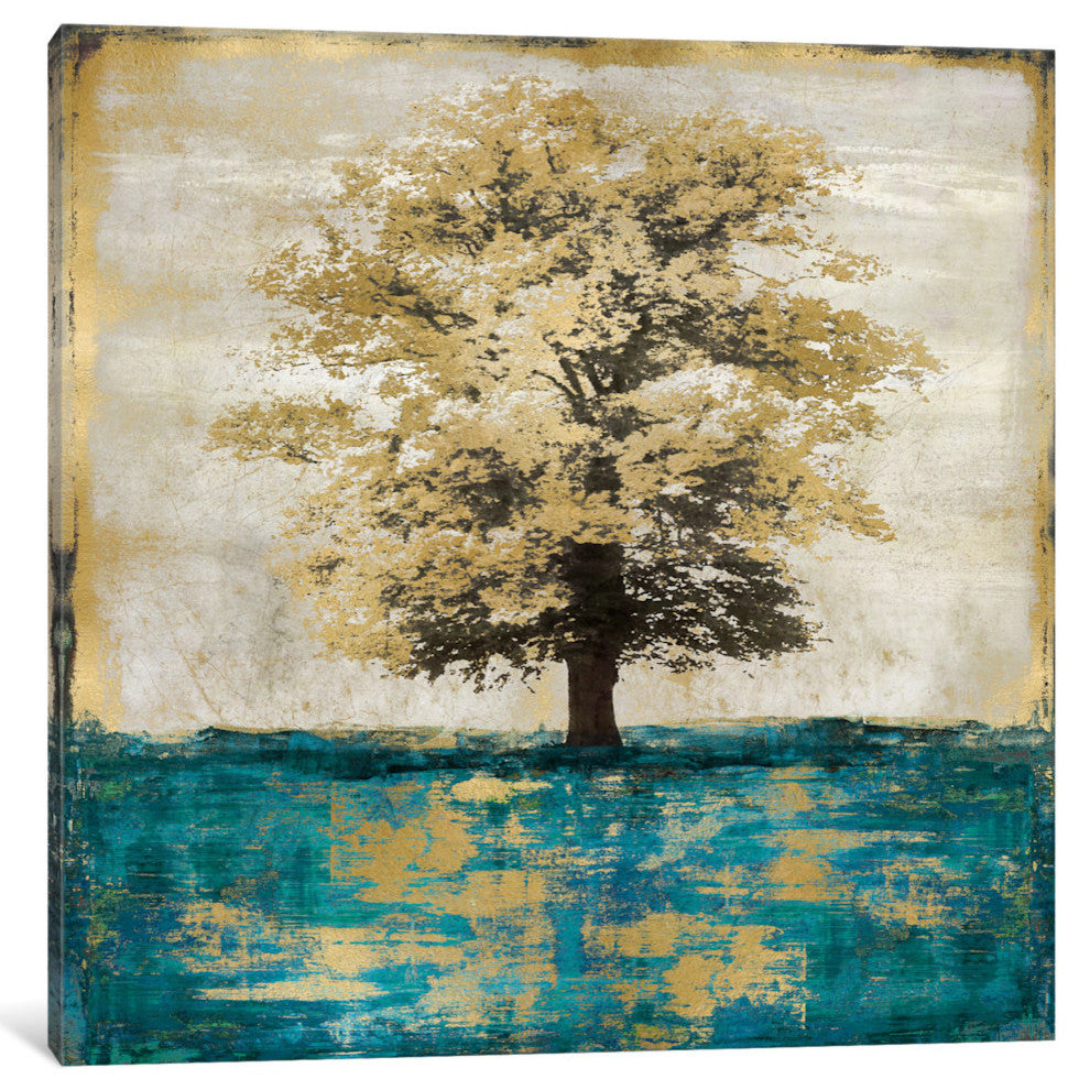 "Stately - Aqua With Gold" by Eric Turner, Canvas Print, 12"x12"
