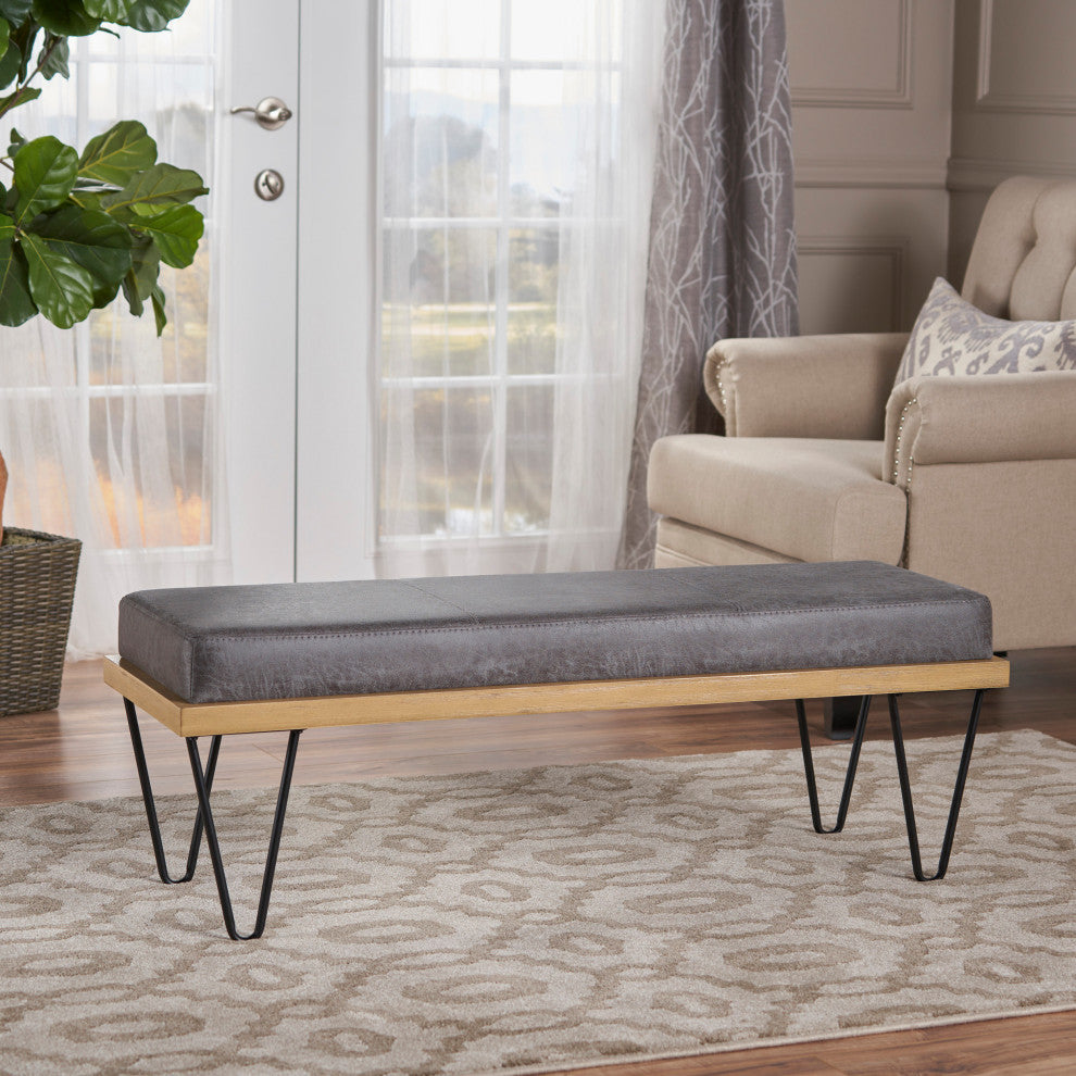GDF Studio Elaina Industrial Modern Microfiber Bench, Slate