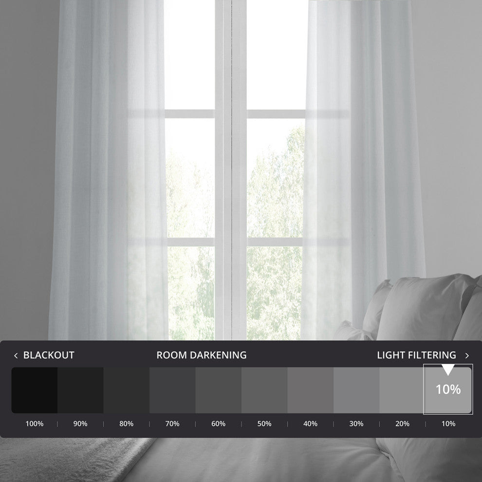 Grommet Solid FauxLinen Sheer Curtain, Single Panel, Aspen White, 50"x96"