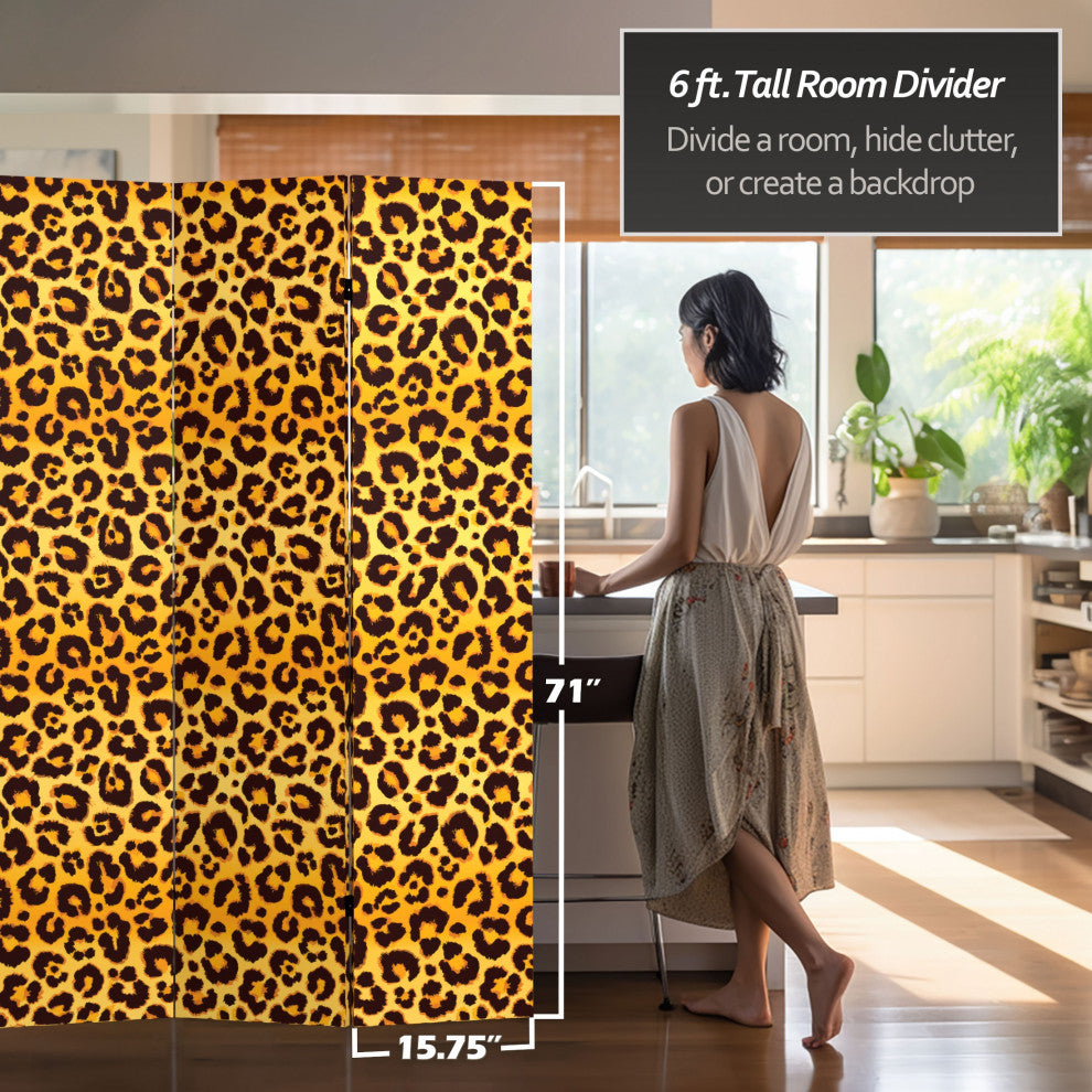 6' Tall Double Sided Leopard Print Canvas Room Divider