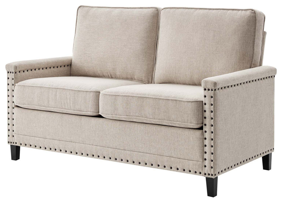 Loveseat Sofa, Fabric, Beige, Modern, Living Lounge Room Hotel Lobby Hospitality