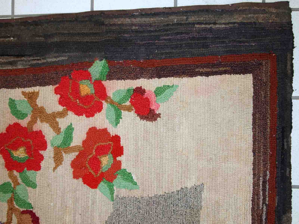 Handmade Antique American Hooked Rug, 2.5'x4.5', 78cmx138cm 1920s