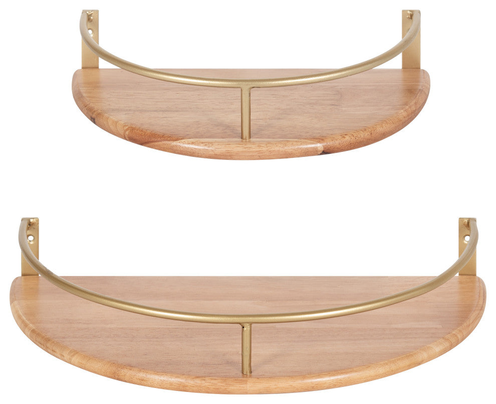 Camryn Semi Circle Shelf Set, Natural/Gold, 2 Piece