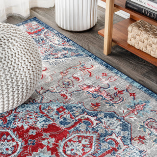 Modern Persian Vintage Medallion Red/Navy 2' x 8' Runner Rug