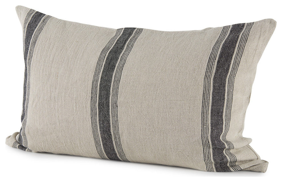 Beige and Black Striped Lumbar Pillow Cover