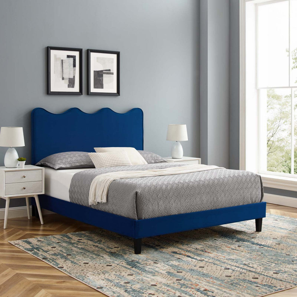 Current Performance Velvet King Platform Bed, Navy