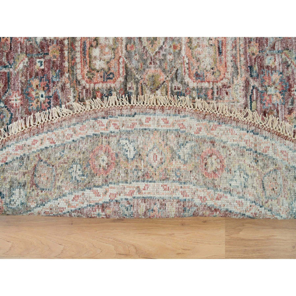 Sangria Red Hand Knotted Pure Wool Heris Revival Round Oriental Rug 5'11"x5'11"