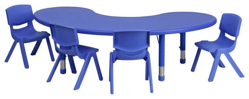 Half-Moon Blue Plastic Height Adjustable Activity Table Set