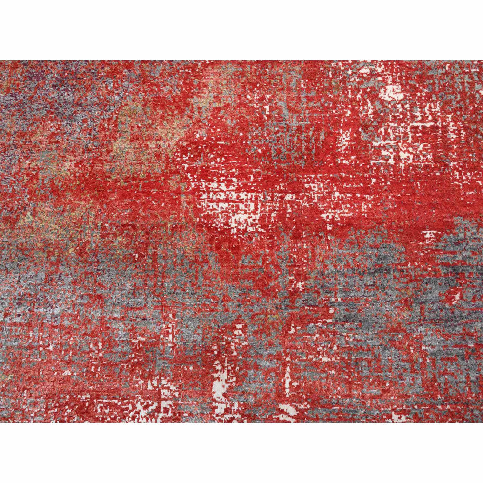 Red, Modern Design, Nepale Weave, Wool and Silk, Hand Knotted, Rug, 8'0" x 10'0"