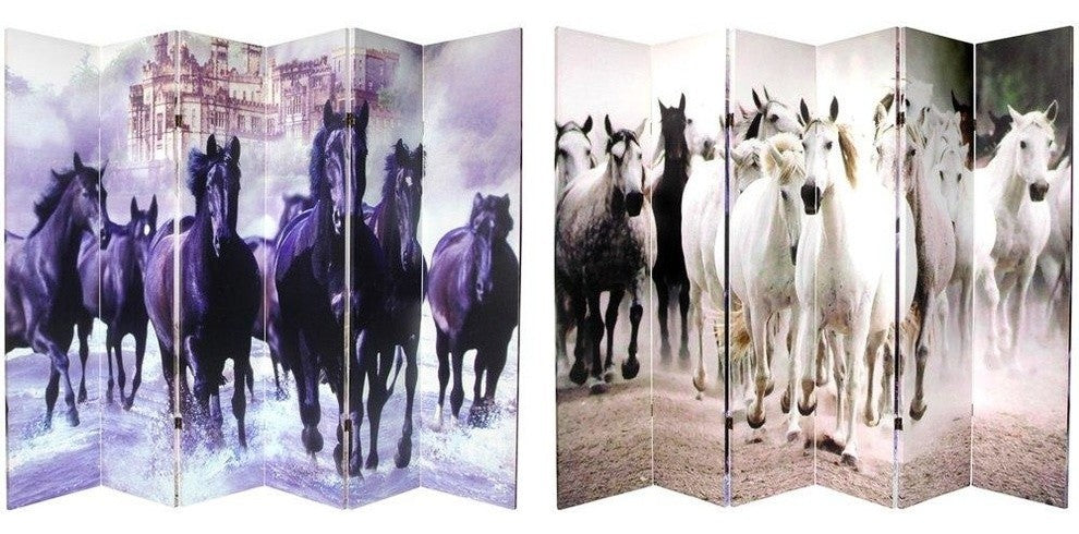 6'' Tall Double Sided Horses Canvas Room Divider 6 Panel