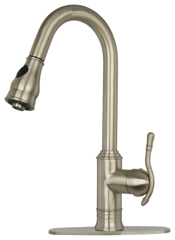 Copper Pull Down Kitchen Faucet, Single Level Solid Brass Kitchen Sink Faucets, Brushed Nickel