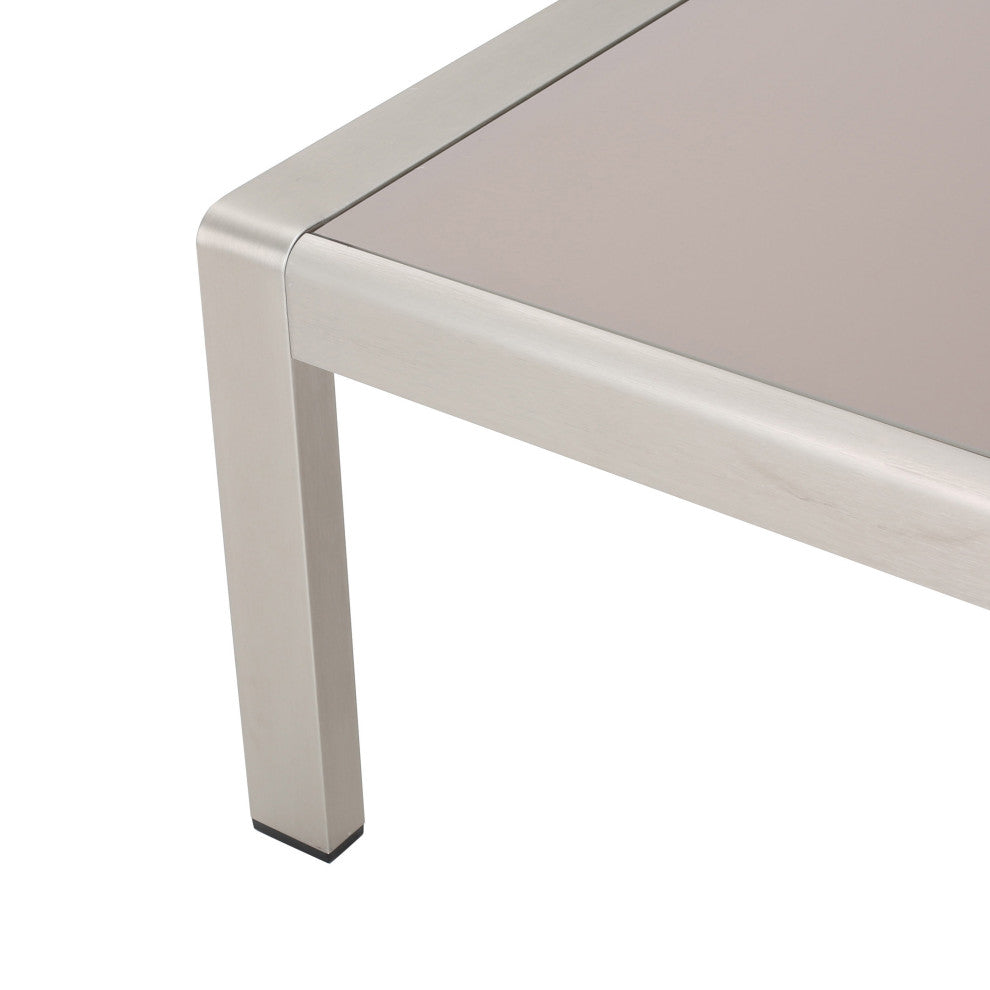 GDF Studio Cybele Doris Outdoor Aluminum Loveseat and Coffee Table Set, Silver/Khaki