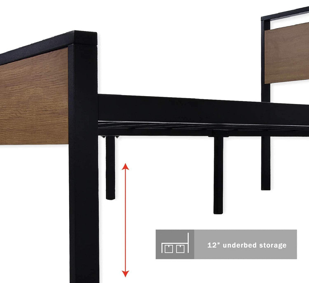 14 Inch Full Size Metal Platform Bed Frame with Wooden Headboard and Footboard