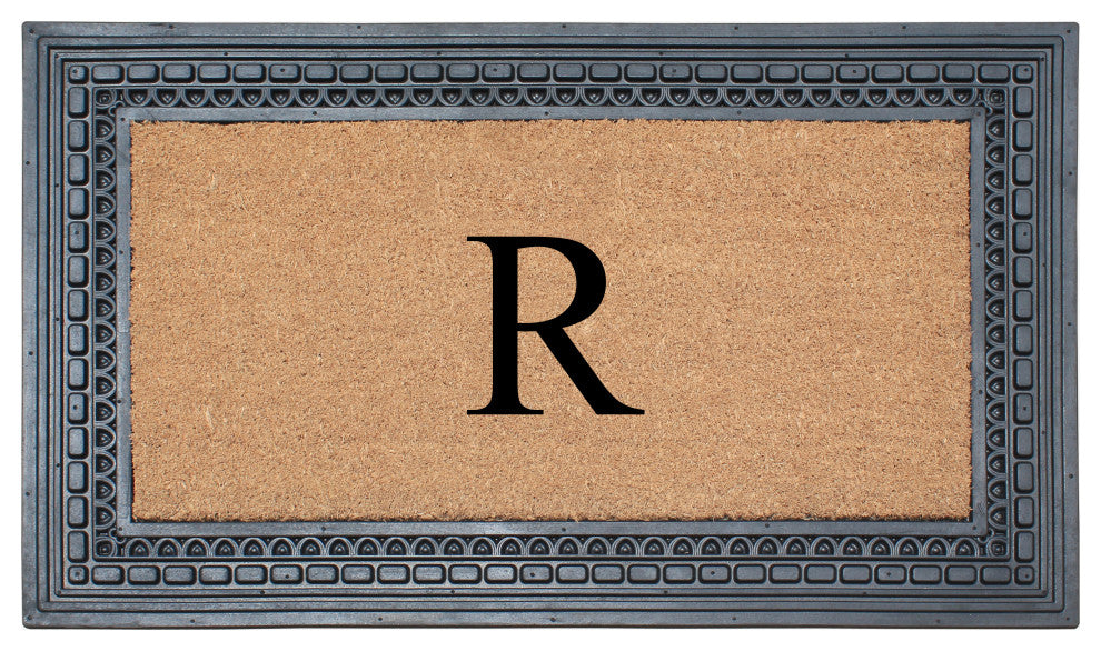 Rubber And Coir, Black/Beige  24"x39" Heavy Duty Outdoor Monogrammed Doormat, R