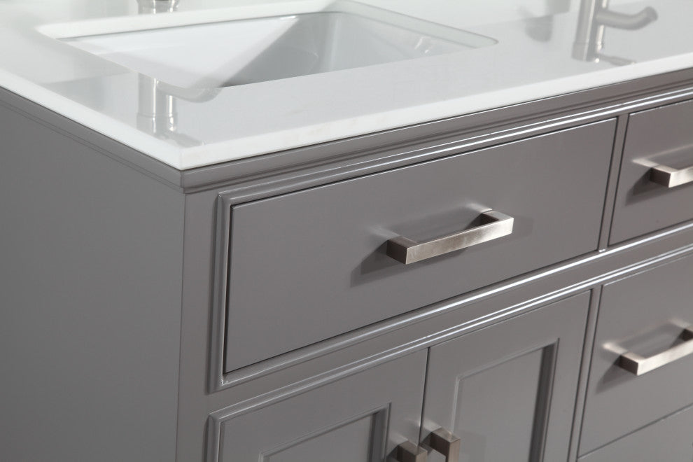Vanity Art Vanity Set With White Stone Top, 60", Gray, Standard Mirror