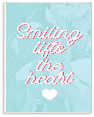 Smiling Lifts The Heart Script Typography on Blue Marble Plaque, 10"x15"