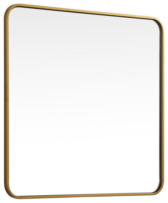 Ellis Soft Corner Metal Square Mirror 30x30 Inch, Brass
