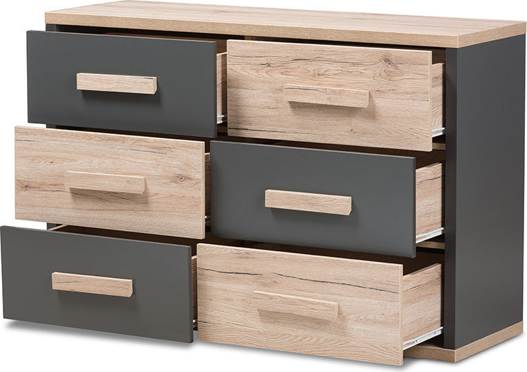 Pandora Modern Dark Gray and Light Brown Two-Tone 6-Drawer Dresser