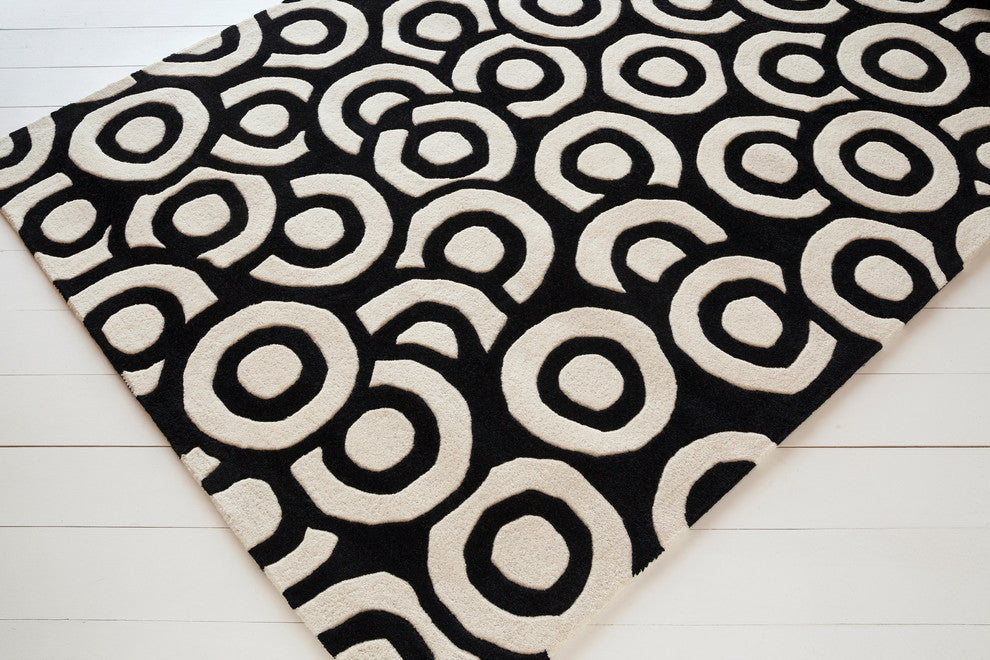 Davin Contemporary Area Rug, Black and Ivory, 5'x7'