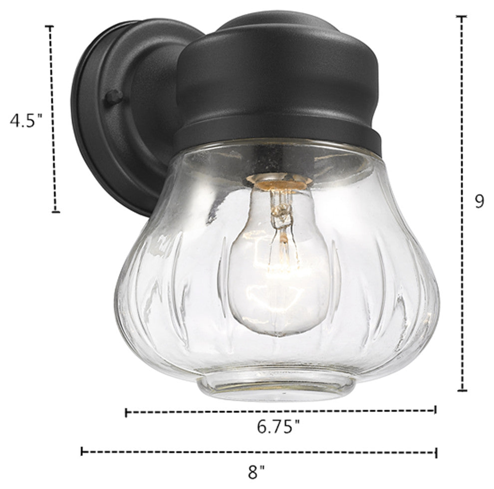 Levi Transitional 1-Light Textured Black Outdoor Wall Sconce, 9"