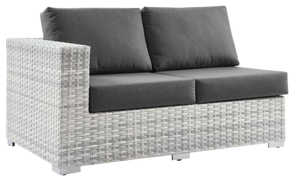Lounge Loveseat Sofa, Rattan, Wicker, Gray, Modern, Outdoor Patio Bistro