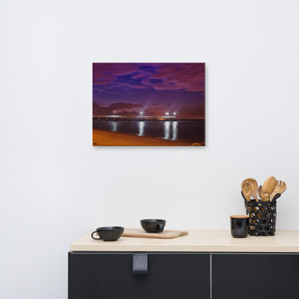 The Pier at Woodland Beach Night Photography Canvas Wall Art Print, 18" X 24"