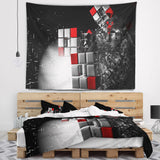 Fractal 3D Red White Cubes Contemporary Wall Tapestry, 39"x32"